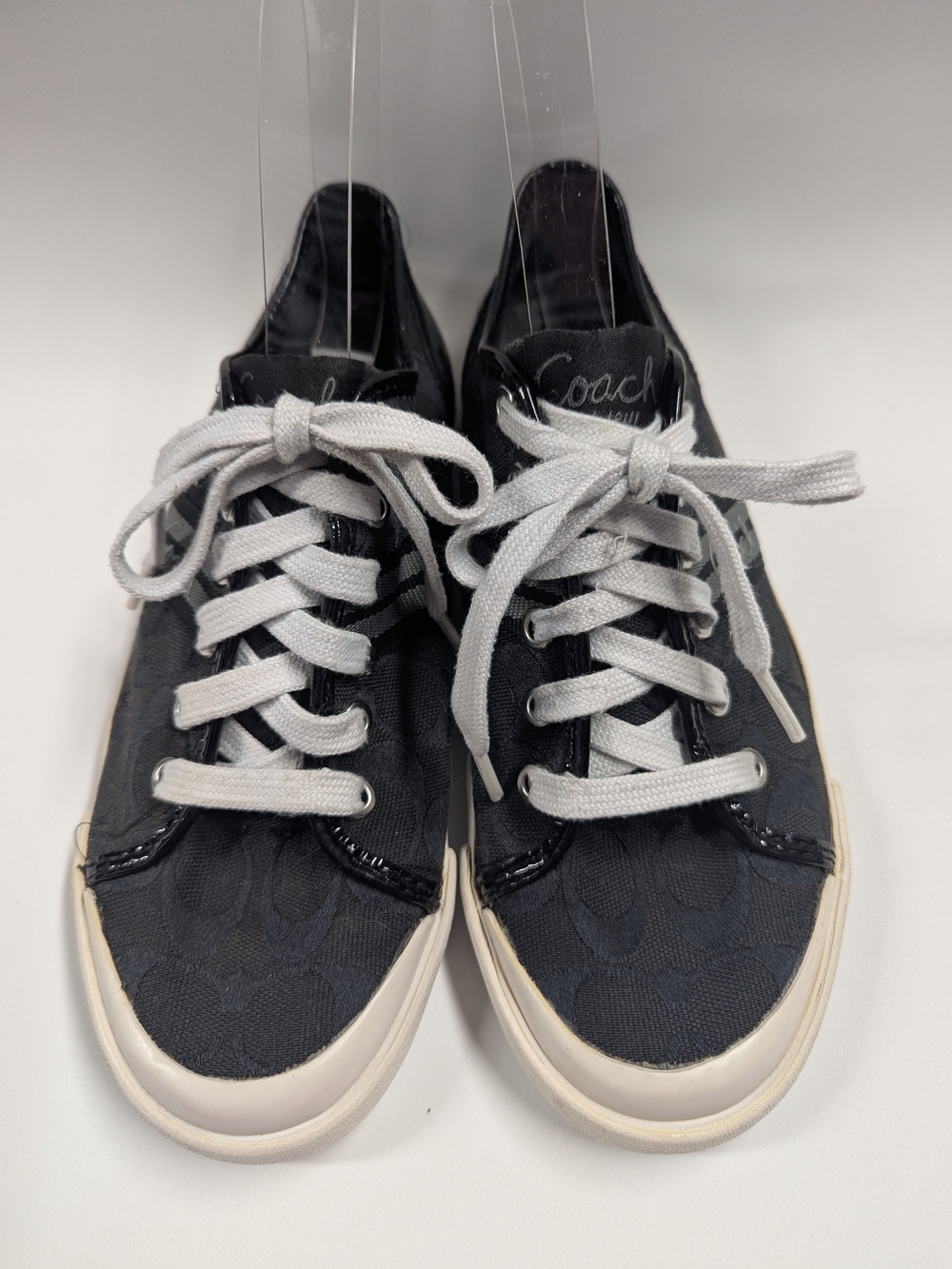 Coach Folly Black Canvas Low-Top Sneakers with White Laces